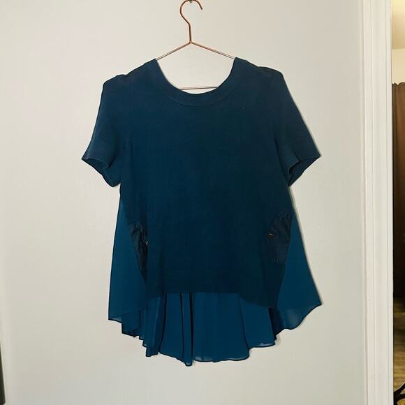 Moth Anthropology Blue Pleated Sheer Panels False Pockets Tunic Blouse size M - Picture 1 of 6